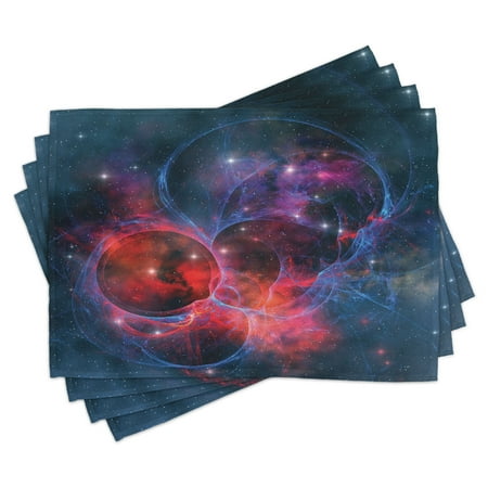 

Outer Space Placemats Set of 4 Nebula Gas Celestial Expanse in Galaxy Astral Planet Cosmos Objects Space Theme Washable Fabric Place Mats for Dining Room Kitchen Table Decor Navy Red by Ambesonne