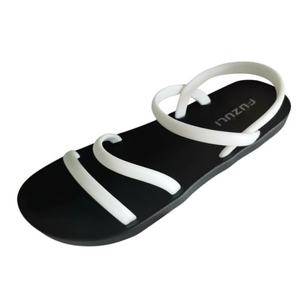 

Mnyotv Fashion Sandals for Women 2024 Ladies Casual Simple Spaghetti Strap Bohemian Style Flat Bottom Large Size Beach Outside Wear Sandals Slippers White 37