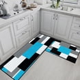 thumbnail image 5 of Blue Geometric Kitchen Rugs and Mats Non Skid Washable Set of 2, Checked Black Grey Kitchen Mats for Floor, Rustic Kitchen Runner Rug, Modern Abstract Kitchen Decor, 5 of 6