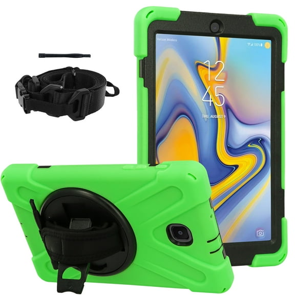 TECH CIRCLE Kids Case for Samsung Galaxy Tab A 8.0 (SM-T387) Tablet 2018 - Heavy Duty Portective Rugged Hard Case with [Kickstand & Shoulder/Hand Straps] Portable Sturdy Child Friendlys Cover, Green