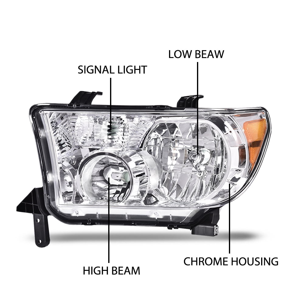 CROSSDESIGN Chrome Headlights Assembly Fit for Toyota Tundra 2007-2013/Sequoia 2008-2017