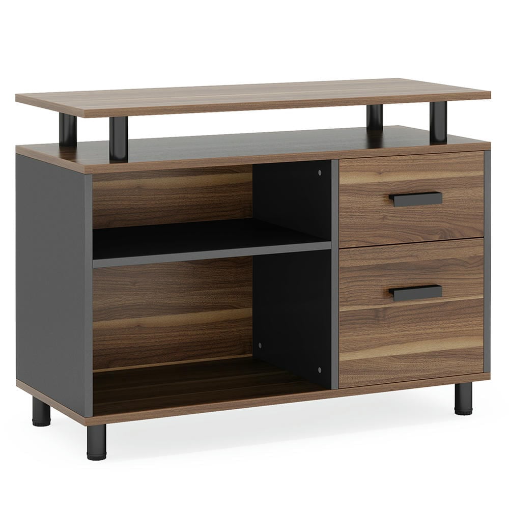 YYAo Gaming Desk, Computer Desk,Industrial L-Shaped Desk, 63" Computer Executive Desk with File Cabinet,Beige & Black