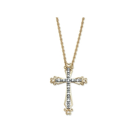 - Diamond Accent Cross Pendant Necklace in 18k Gold over Sterling Silver 18