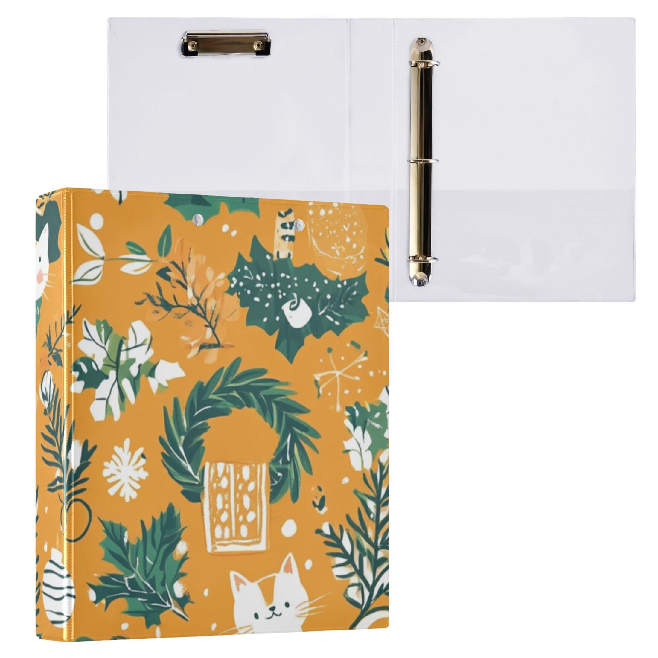Christmas Cats Orange 3 Ring Binders 1.5 inch Hardcover File Folders with Interior Pockets A4 Size Organizer for School Office Hospital