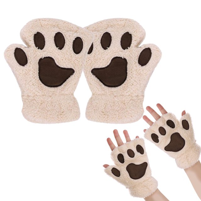 Guantes de garra de gato sin dedos NQ de felpa para invierno para mujeres y adolescentes