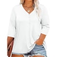 thumbnail image 2 of Womens Plus Size 3/4 Sleeve Tops Casual V Neck Three Buttons Tee Shirts Basic Loose Fit Tunic Blouse Summer 2025, 2 of 6
