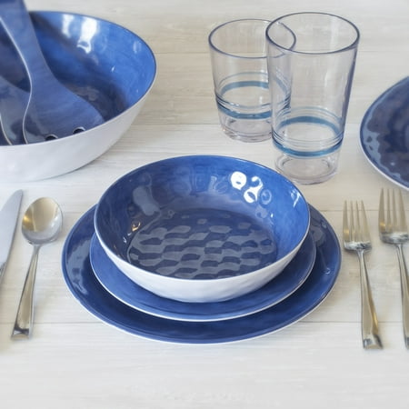 Better Homes & Gardens Outdoor Melamine Blue Anda Dinnerware Set, 12 Piece, Service for 4