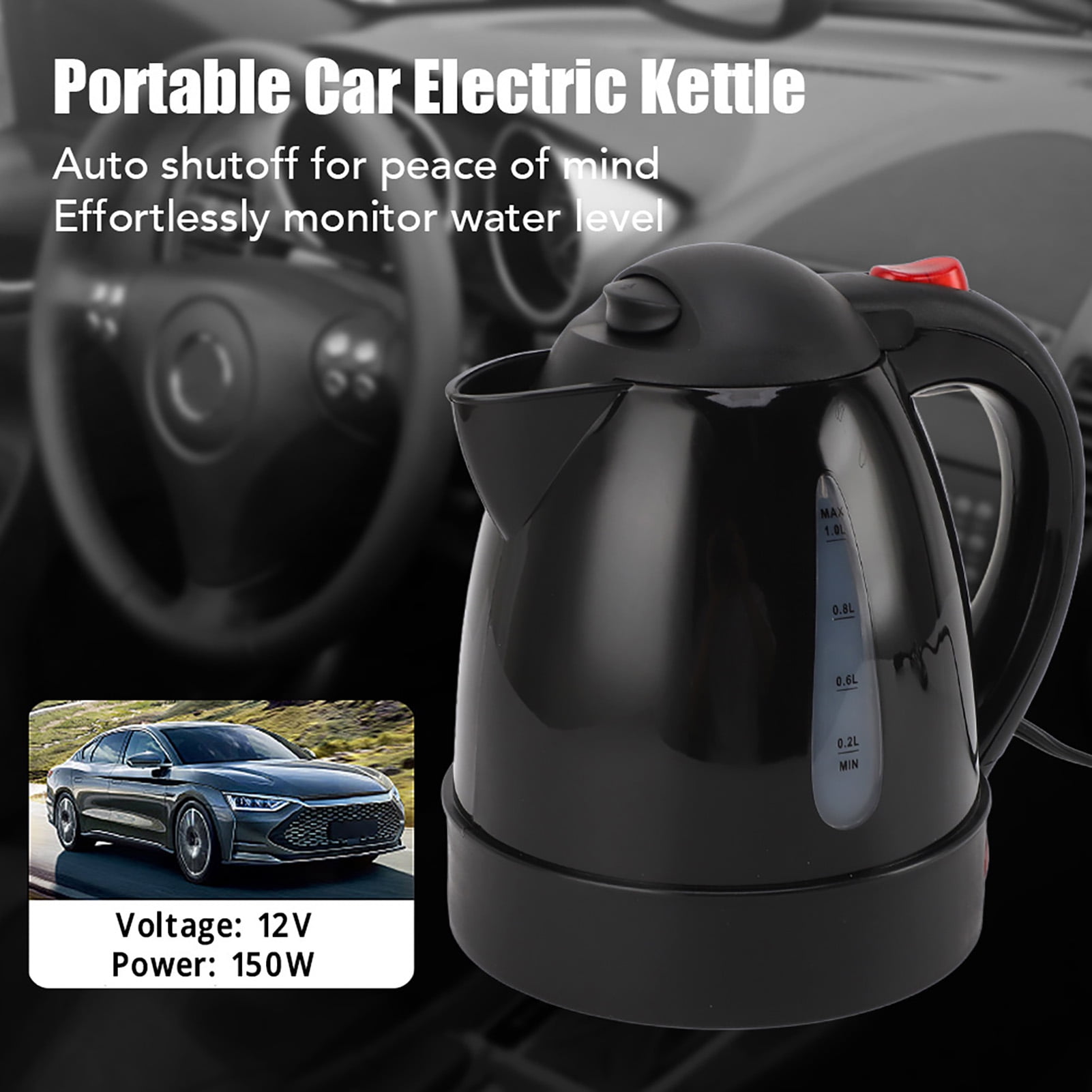 150W 1000ML Hot Water Boiler, Auto Shut Off Electric Kettle  For Trip,Black