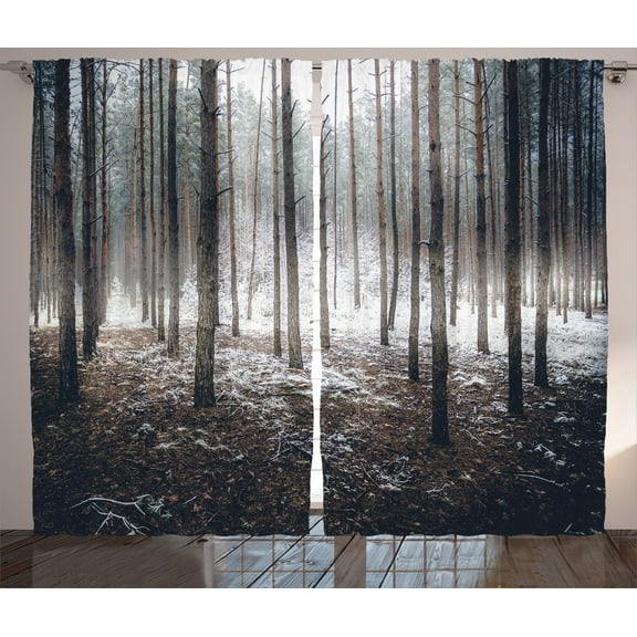 Ambesonne Forest Curtains 2 Panel Set, Nature Mystic Dark, 108" x 84", Brown White