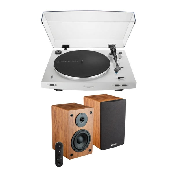 Audio Technica ATLP3xBT Automatic Wireless BeltDrive Turntable (White) with Bluetooth Speakers