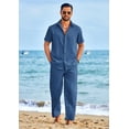 thumbnail image 2 of COOFANDY Mens Linen Sets 2 Piece Outfits Short Sleeve Casual Botton Down Shirt Summer Beach Pants, 2 of 6