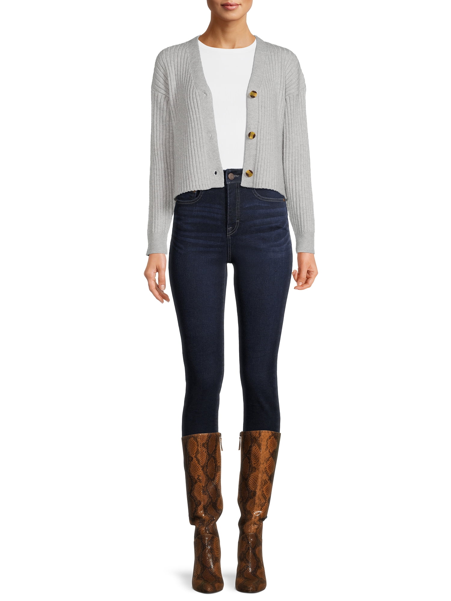 Time and Tru Women's Cropped Cardigan Sweater