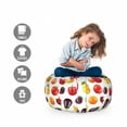 thumbnail image 2 of Fruits and Vegetables Storage Toy Bag Chair, Pear Grapes Eggplant Plum Peppers Onions Bananas Orange Tomatoes, Stuffed Animal Organizer Washable Bag, Small Size, Multicolor, by Ambesonne, 2 of 3