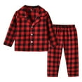 thumbnail image 3 of Vividxx Boys Pajama Set Toddler Kids Baby Boys Girls Two Piece Suit Plaids Print Pajamas Winter Coats Pants Solid Color Long Sleeve Outfits Set 18-24 Months, 3 of 9