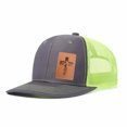 thumbnail image 3 of Vergiac Cross Letter Leather Patch Trucker Hat, Men Adjustable Breathable Mesh Baseball Cap for Outdoor Travel Daily Casual Outfits, 3 of 6