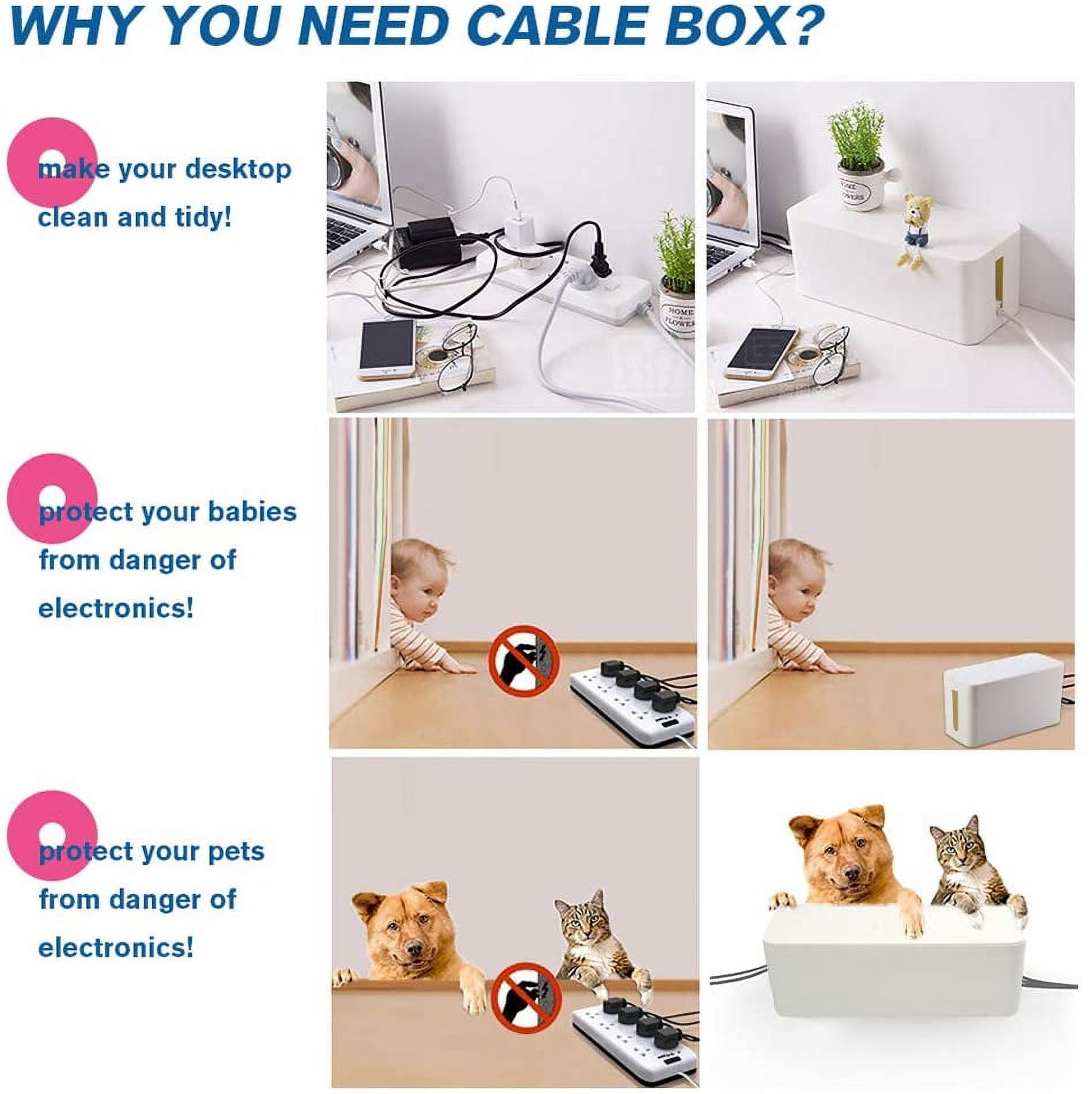 RGHJAR-Cable Management Box, 2 Set Cable Organizer for Cable and Cord Management, Storage and Holder to Cover and Hide & Power Strips & Cords (White)