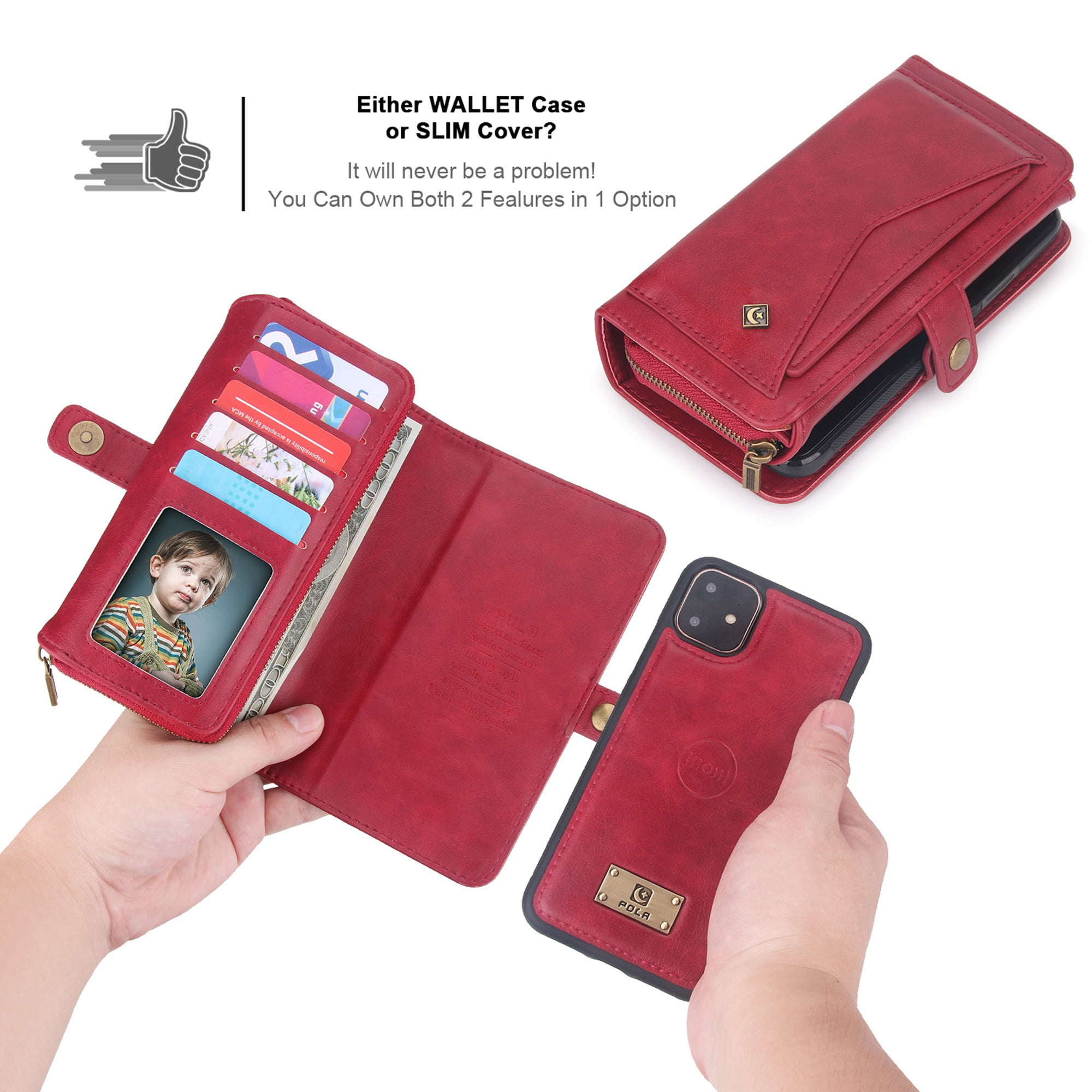 iPhone 11 Wallet Case, Dteck Matte Leather Zipper Wallet Case 17