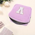 thumbnail image 3 of Unique Bargains 1 Pc Letter V Pattern Makeup Bag for Travel Pink Purple Corduroy, 3 of 6
