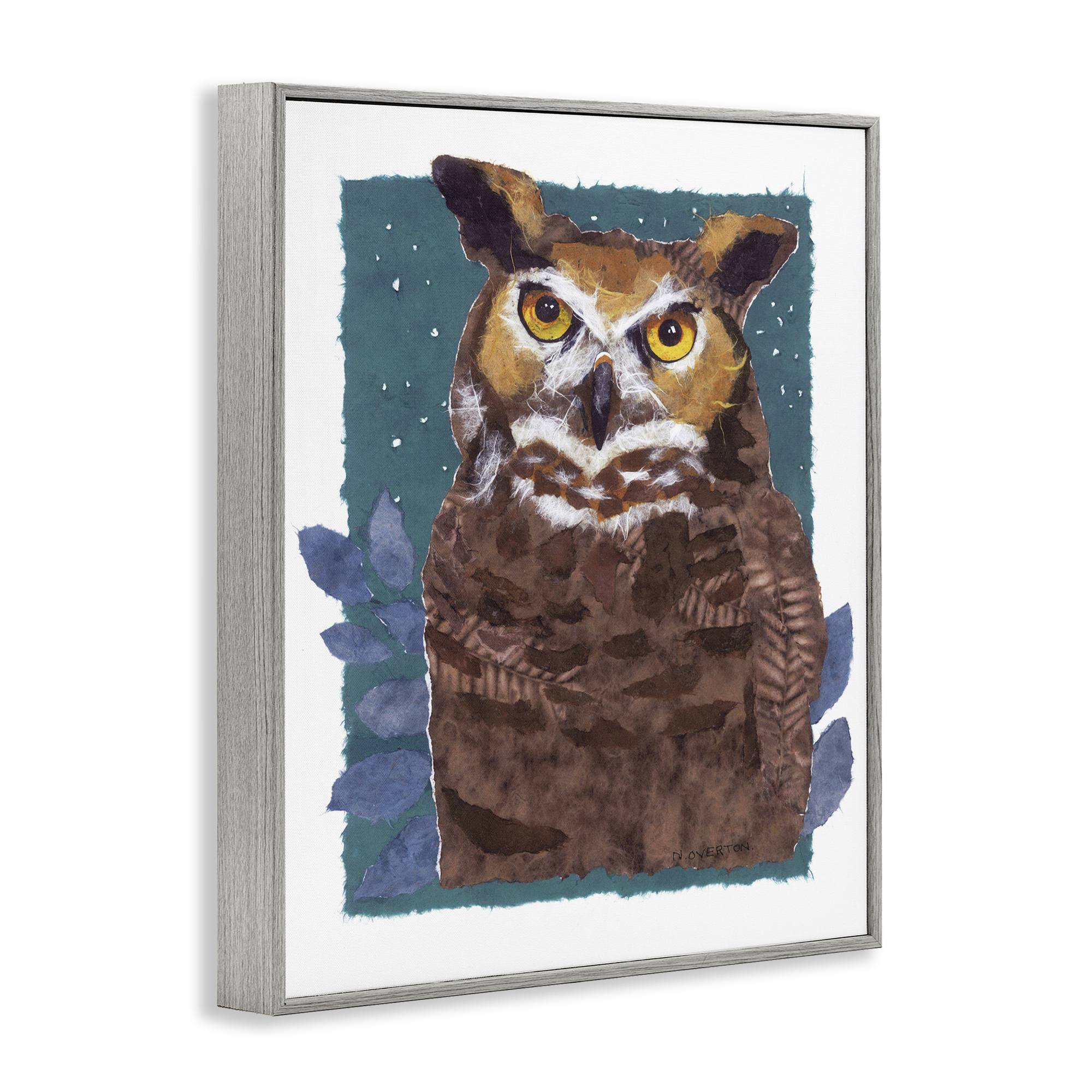 Stupell Industries Stern Owl Portrait Animals & Insects Painting Gray Framed Art Print Wall Art, 24 x 30