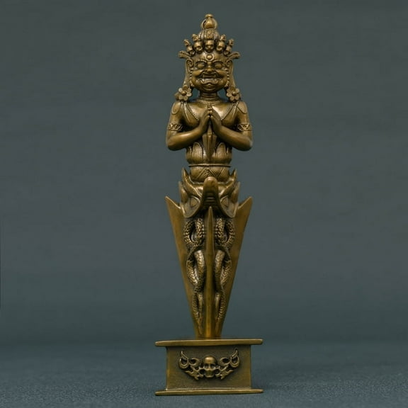 Handcrafted Padmasambhava Phurba Statue Vintage Brass 7.28in Protection & Strength Unique Gift for Altar