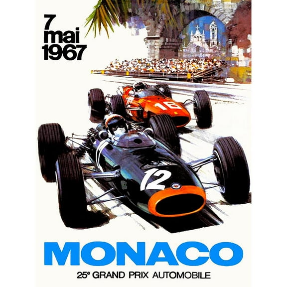 Vintage Transport Monaco 25 Grand Prix Automobile 1967 Race Art Print Poster Wall Decor 12X16 Inch