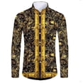 thumbnail image 4 of Camisas de manga corta con botones y estampado 3D de lujo de alta gama con patrón dorado para hombres, blusas de estilo callejero de moda, atuendos de hip hop, 4 of 5