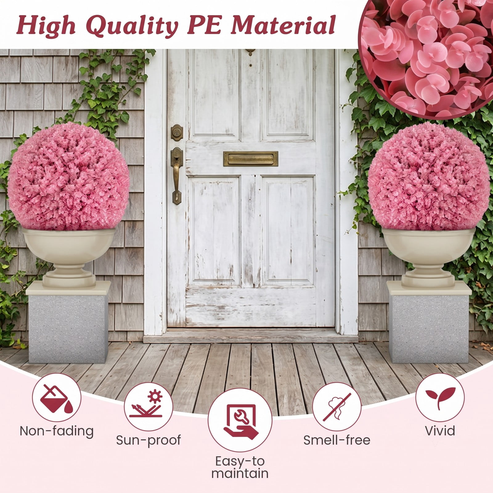 ALPULON 17.5 Inch Faux Purple Eucalyptus Topiary Ball, 7-Layer Leaves Artificial Decorative Greenery Sphere for Backyard Porch Garden Wedding Doorway Lawn, Pink