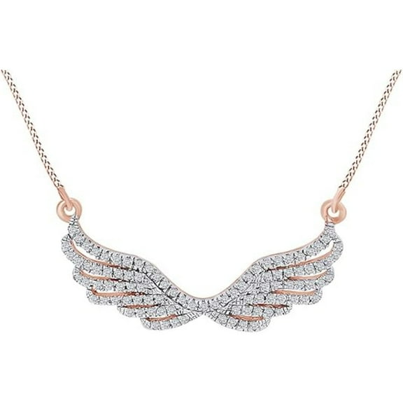 Angel Wings Pendant Necklace for Women 14K Rose Gold Finish 925 Sterling Silver Round Cut White Diamond