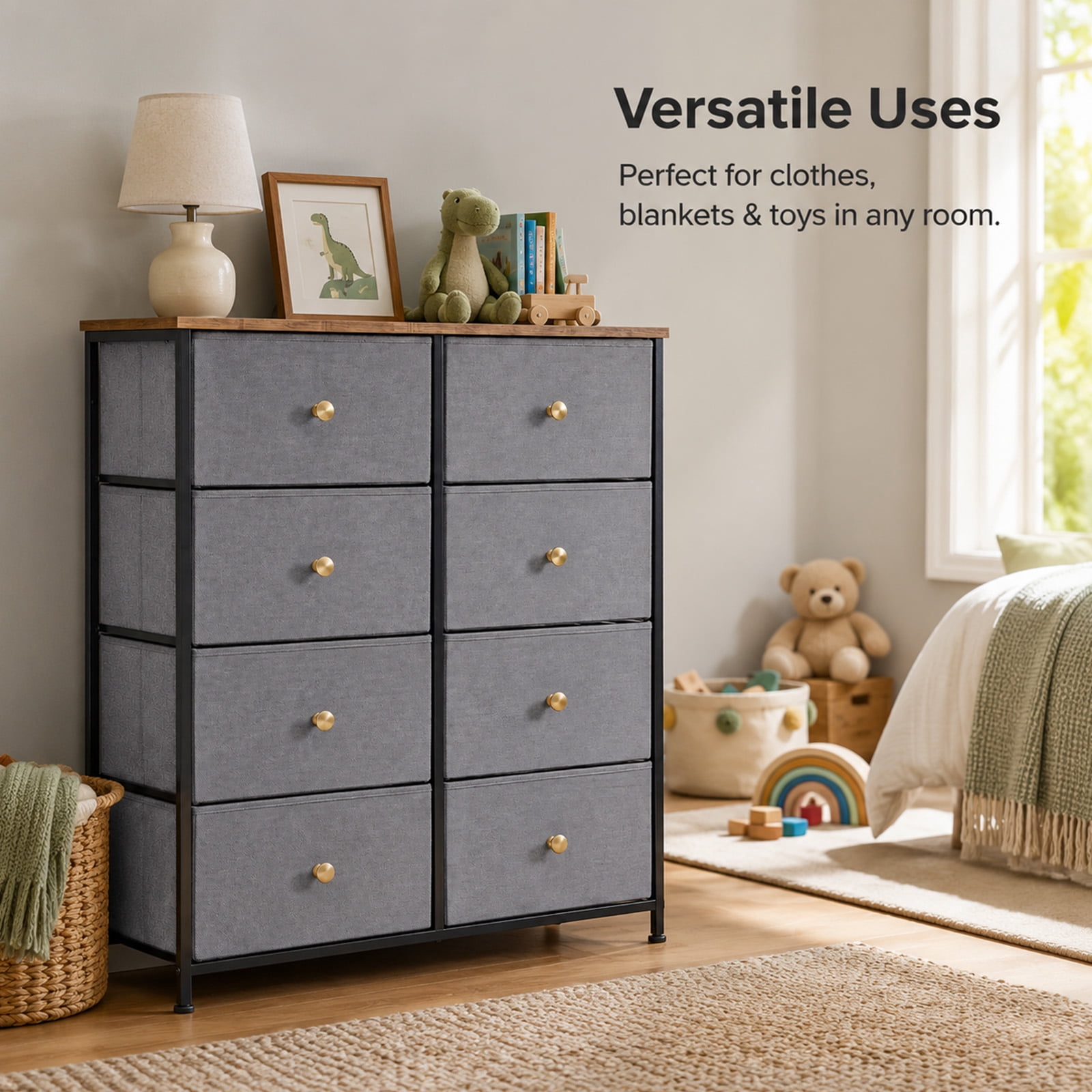 Alvantor 8/9 Drawer Fabric Dresser, Storage Tower for Bedroom and Closet, Chest of Drawers with Sturdy Steel Frame & Wooden Top for Living Room, Entryway