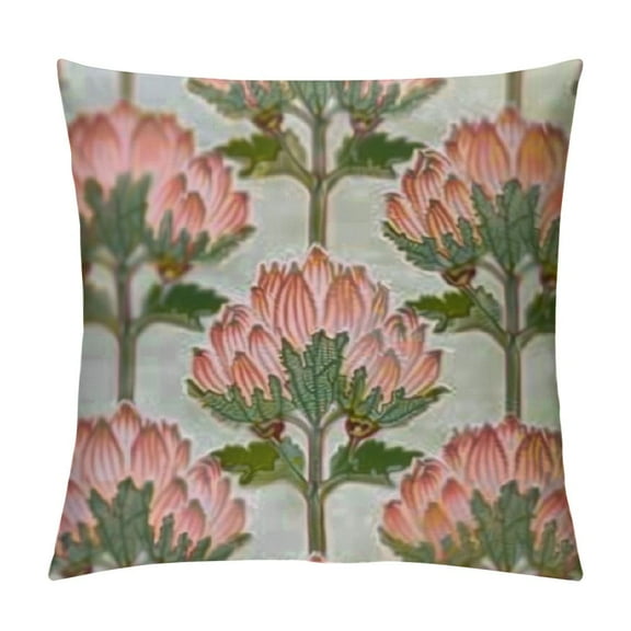 Patifu   Block Print Throw Pillow Covers   Green and Pink Boho Vintage Floral Outdoor Decorations Decorative Throw Pillows Cases Cushion Covers for Home Living Room Couch Décor 12x12in