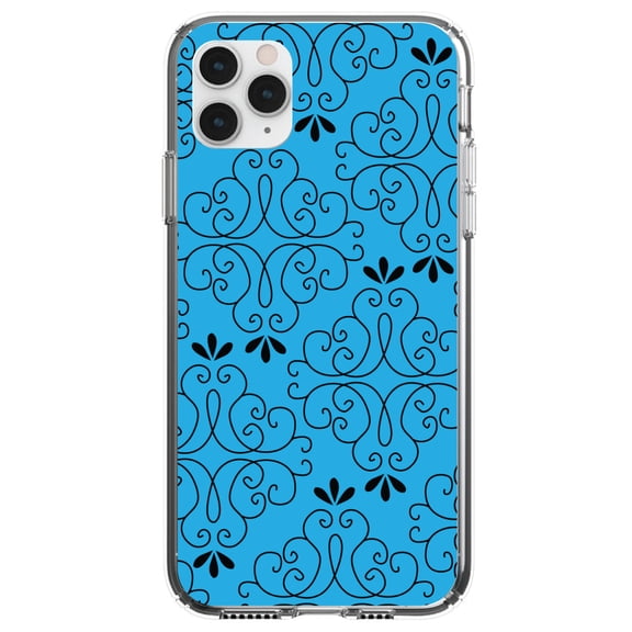DistinctInk Clear Shockproof Hybrid Case for iPhone 11 Pro (5.8" Screen) - TPU Bumper, Acrylic Back, Tempered Glass Screen Protector - Blue Black Floral Pattern