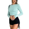 thumbnail image 2 of Caoirhny Womenacute;s Spring Autumn Slim Tops Solid Color Long Sleeve Round Neck Streetwear Blouse, 2 of 9