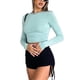 thumbnail image 2 of Mujer Slim Fit Básico Crop Top Sólido Manga Larga Cuello Redondo Crop Top Pullover Streetwear Nituyy Disponible en varios colores. Top de manga larga entallado de moda para mujer, 2 of 5