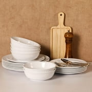 TP 18-Piece Pure White Melamine Dinnerware Set, Plates and Bowls Set, Service for 6, Dishwasher Safe