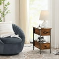 thumbnail image 2 of VECELO Nightstand with Charging Station, Flip Top End Table with 2 Drawer & USB Ports for Living Room, Bedroom, Rustic Brown, 2 of 10