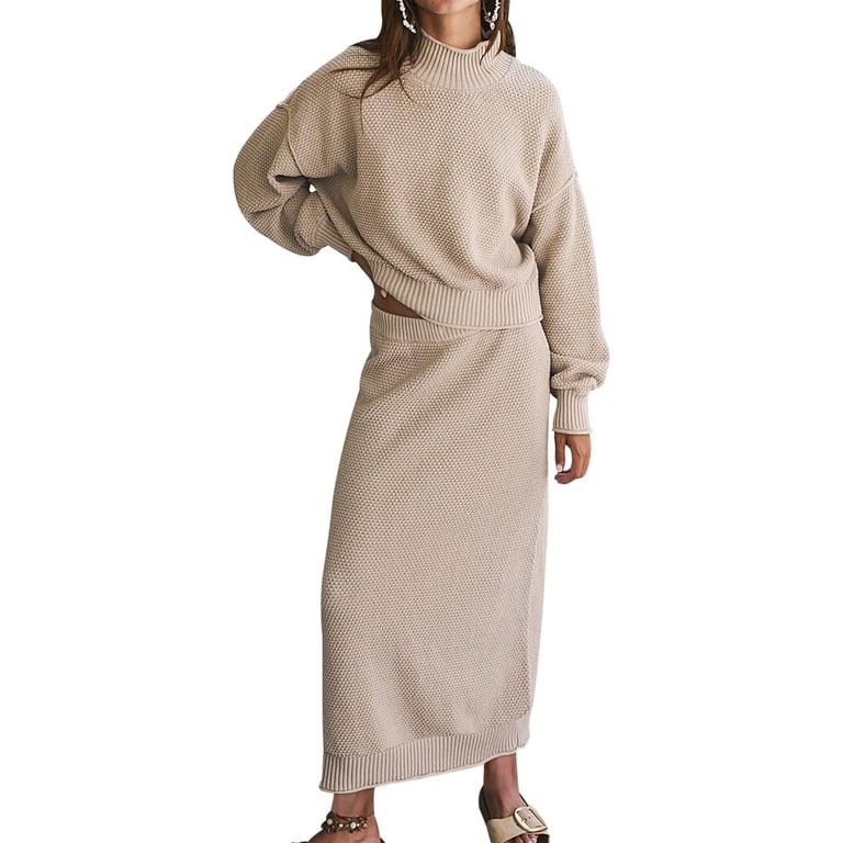 Lowprofile Women's Casual Winter Fall Dress Long Sleeve Solid Fashionable High Necked Pencil Skirt Set Dresses Lowprofile Women's Casual Winter Fall Dress Long Sleeve Solid Fashionable High Necked Pencil Skirt Set Dresses