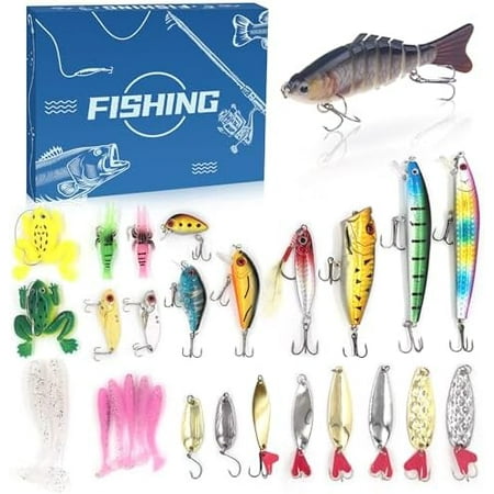 Fishing Advent Calendar 2025 Adult Men Teen - 24 Days Fishing Lure Countdown Calendar with 29Pcs Lures Set - Spoons Minnow Crankbait VIB Xmas Gift for Father Granpa Brother Boyfrien