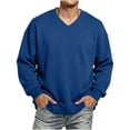 thumbnail image 6 of Zylanna Men's Big & Tall Long Sleeve Sweatshirt, V-Neck Solid Color Fall and Winter Loose Fit Casual Pullover Tops for Daily Wear Blue, 6 of 9