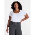thumbnail image 2 of Time and Tru Women's Ribbed Scoop Neck Tee with Short Sleeves, Sizes XS-XXXL, 2 of 6