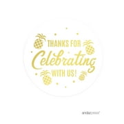Gold Ink Pineapple Party, Thank You for Celebrating 40-Pack Birthday Round Circle Gift Labels