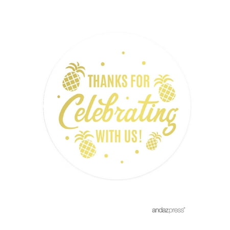 Gold Ink Pineapple Party, Thank You for Celebrating 40-Pack Birthday Round Circle Gift Labels