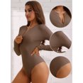 thumbnail image 3 of Unique Bargains Women's Zip Front Full Bodysuit Slim Fit Knit Body Shaper Small Brown, 3 of 6