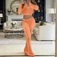 thumbnail image 6 of Unir Casual Velvet 2 Piece Tracksuit For Women, Long Sleeve Zip Crop Top & Elastic Drawstring Flared Pants Soft Plush Loungewear Outfit S-XXXL Plus Size Friendly True To Size, 6 of 6