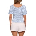 thumbnail image 3 of INSPIRAR CHIC Blusa Floral para Mujeres Cuello Cuadrado con Escote en Corazón Manga Abullonada Espalda Fruncida Top Casual Blanco Azul XS, 3 of 6