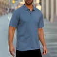 thumbnail image 2 of VSSSJ Mens Short Sleeve Shirts Casual Button Up Turndown Collar Knitted Textured Relaxed Fit Solid Color Leisure Golf Shirt Blue M, 2 of 8