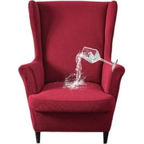 TOPCHANCES Jacquard Wingback Chair Slipcovers, 2-Piece Stretch Spandex Wing Chair Covers, Waterproof Wingback Armchair Sofa Slipcover for Living Room Bedroom ( Wine Red )