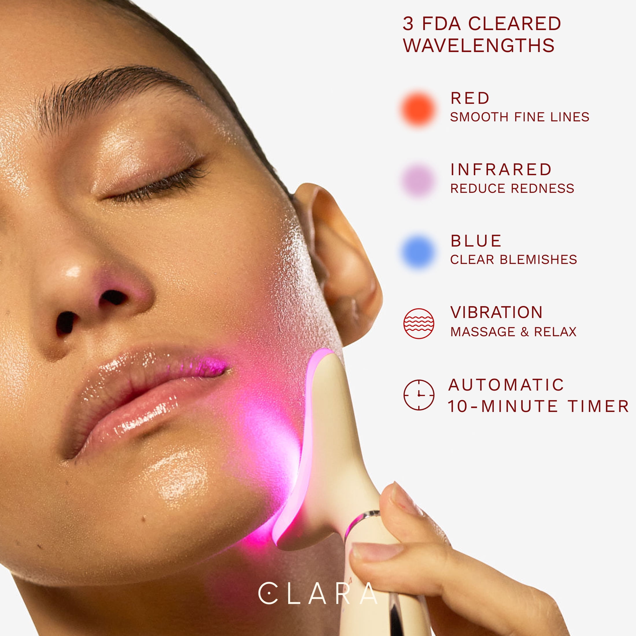 Clara Red Light Therapy Wand for Face and Neck, Collagen Booster, Anti-Aging, Heating, Sonic Vibration
