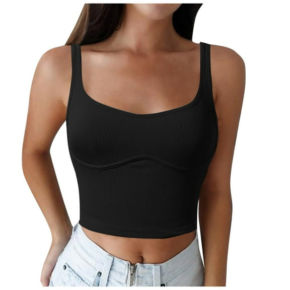 Kureaily Womens Sleeveless Cropped Rib Knit Seamless Sweetheart Neckline Going Out Tank Tops Women's Basic Tank Tops