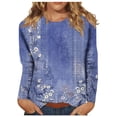 thumbnail image 1 of TSADFHJI Hauts pour Femmes Automne Mode Décontractée Imprimé Col Rond Manches Longues Chandail T-Shirt TG Bleu, 1 of 5