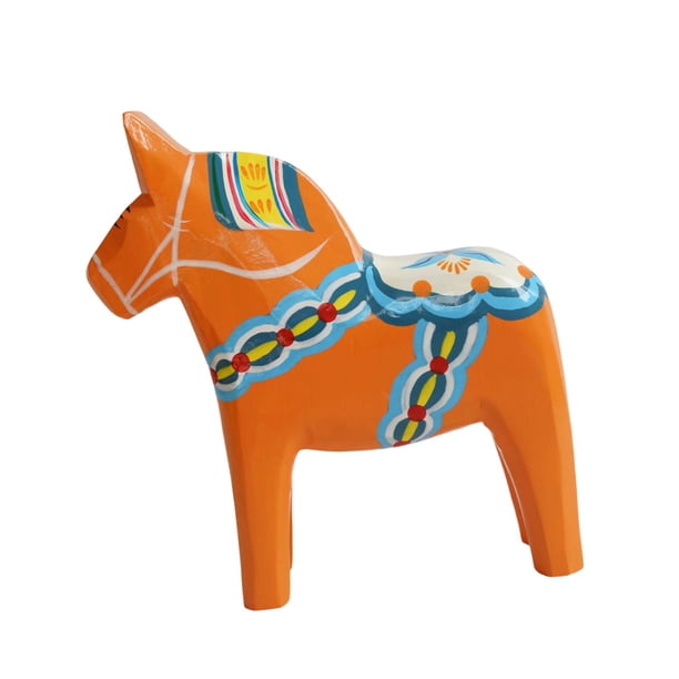 Adorno de escritorio de caballo Dala sueco de madera pintado a mano, animal tradicional nórdico Naranja